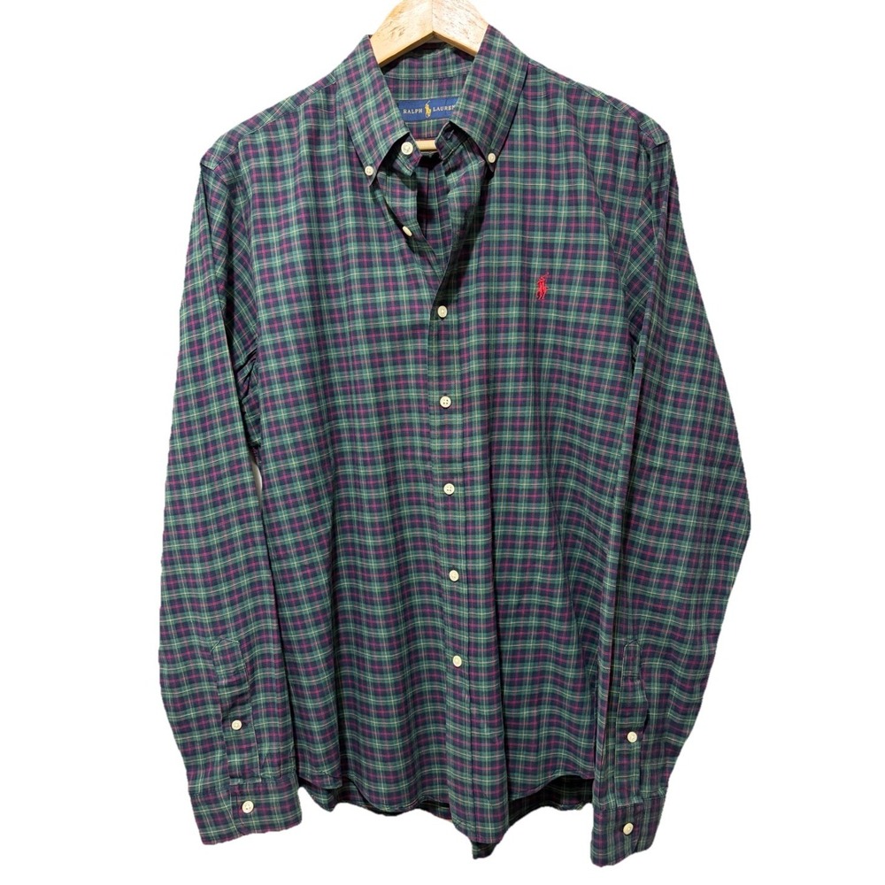 Polo Ralph Lauren L Green Blue Pink Plaid Button Down Shirt Cotton Classic Fit